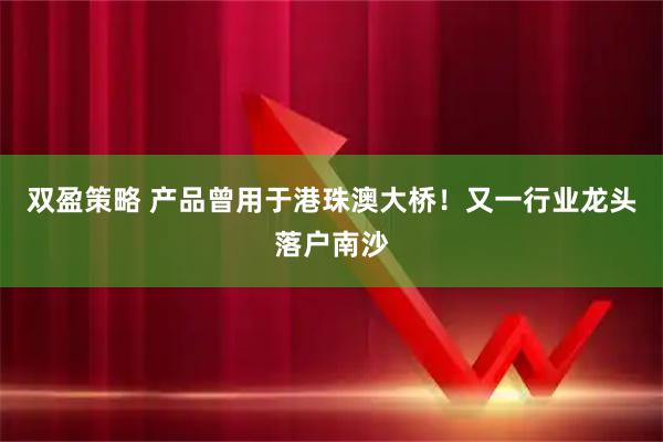 双盈策略 产品曾用于港珠澳大桥！又一行业龙头落户南沙