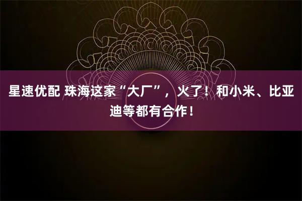 星速优配 珠海这家“大厂”，火了！和小米、比亚迪等都有合作！