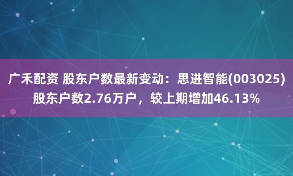 广禾配资 股东户数最新变动：思进智能(003025)股东户数2.76万户，较上期增加46.13%